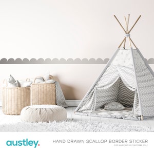 Scallop Hand Drawn Wall Stickers, Scallop Border, Wall Scallops, Hand Drawn Edge, Wall Sticker Decals, Bedroom, Living Room, Nursery, 5 Arcs