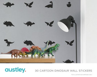 30 Cartoon Dinosaur Wall Stickers, Dinosaur Wall Decals, Dinosaur Wall Art, Wall Stickers, Office, Nursery, Bedroom