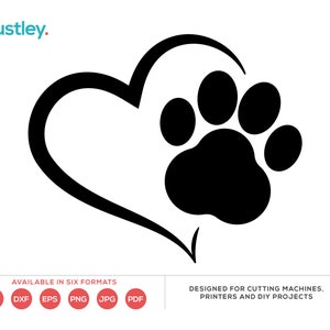 Pet Love, Paw Print Heart, svg, dxf, eps, png, jpg, pdf, Cut File, Print File, Craft Pattern, Clipart, 6 Files, Digital Download