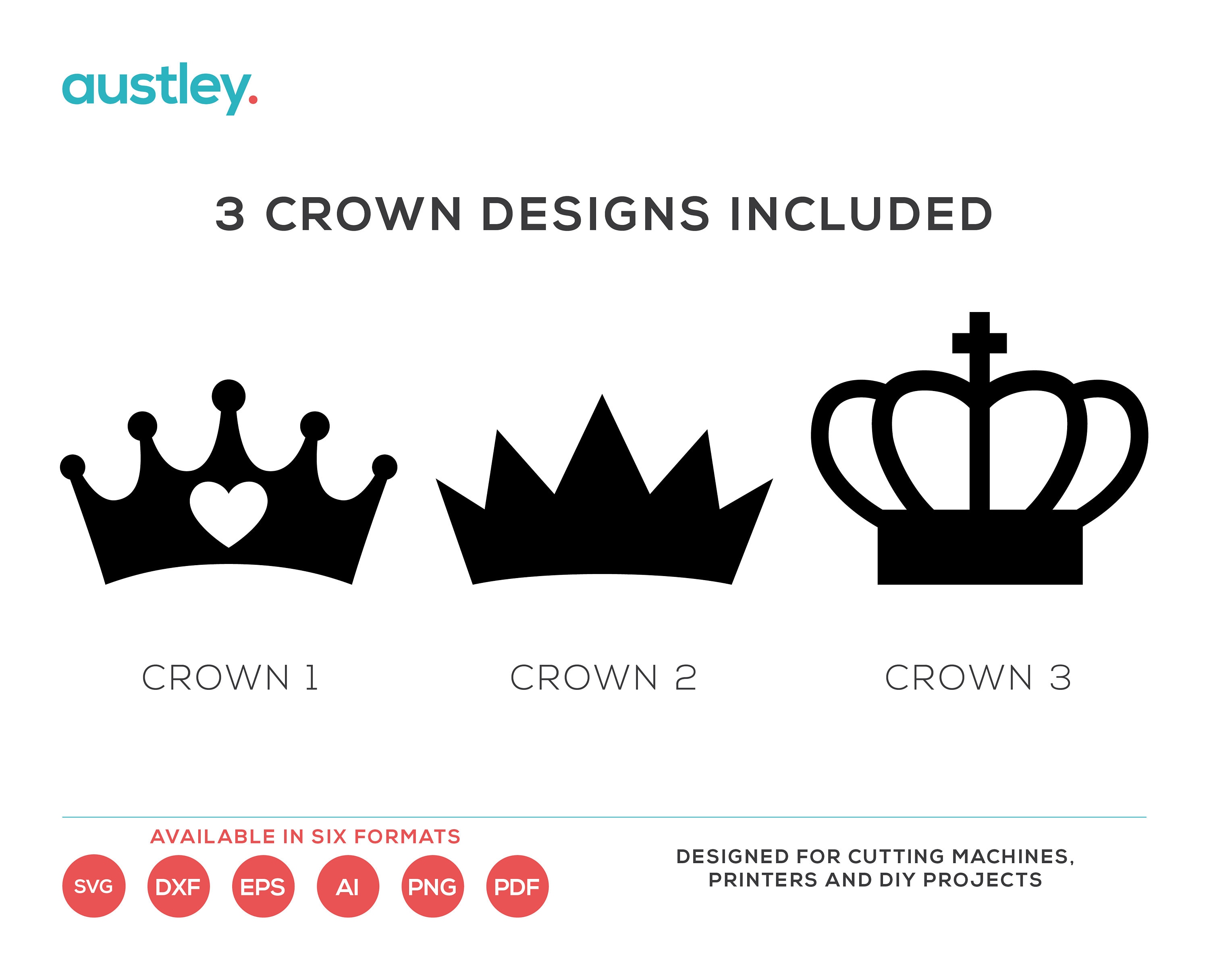 Crowns, Crown With Heart, Princess, Queen, King, for Cricut