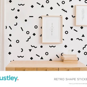 63 Retro Shape Stickers, Geometric Shape Wall Sticker Decals, Bedroom, Living Room, Office, Nursery, Bedroom