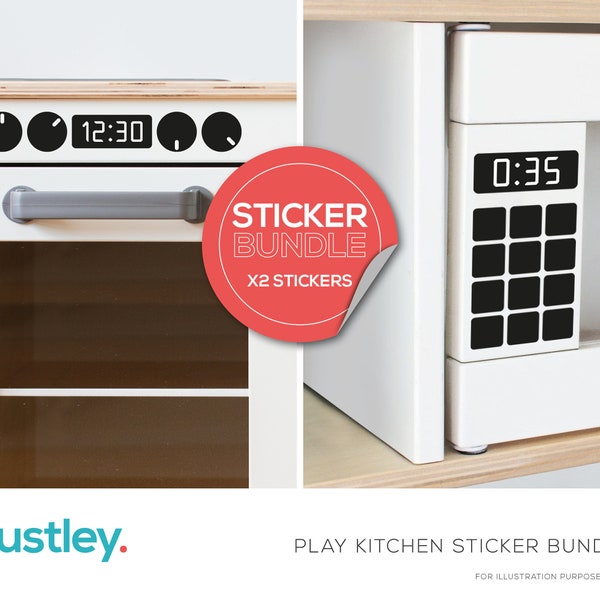 Play Kitchen Sticker Bundle, Simple Cooker Oven Dials and Clock, Microwave Keypad, DIY Makeover, Play Kitchen, fits a Duktig Play Kitchen