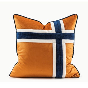 Nordic Style Velvet Cushion Cover | Home Decorative Pillow | Orange Piping Pillow Case | Fashion Throw Pillow | Couch | Bedding