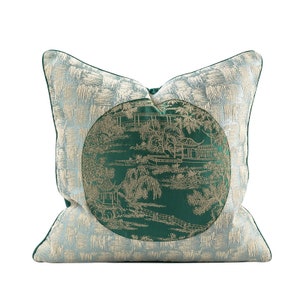 Green Pavilion Cushion Cover,Lumbar Pillow,Home Decorative Pillow Case,Silk Pillow,Snazzy Throw Pillow,Pillow Cover 18X18,Couch,Bedding