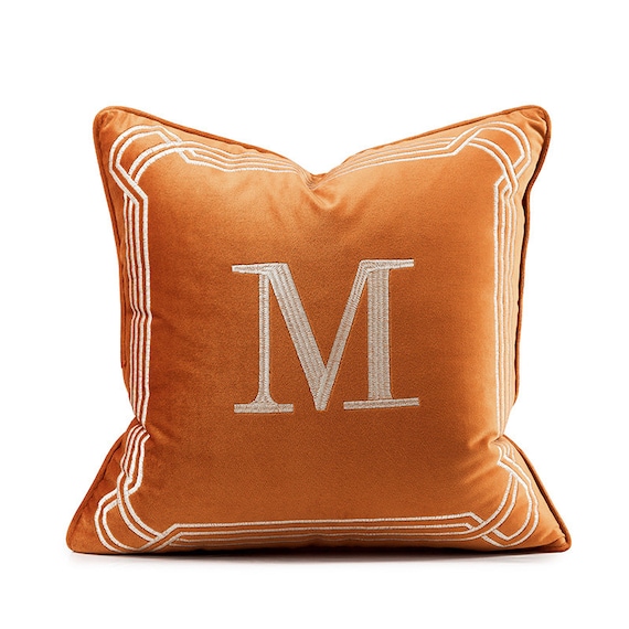 Embroidered Velvet Initial Pillow Cover, Letter M