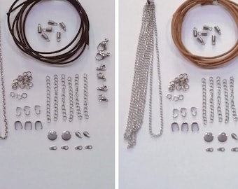 Kit creativo para hacer joyas en CUERO y ACERO INOXIDABLE. 12 artículos diferentes: pulseras, collares, bricolaje.