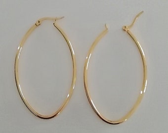 1 Paire de CREOLES Ovale 56mm ou 50mm ou 28mm Argenté ou Doré Boucles d'Oreilles ACIER INOXYDABLE Hypoallergénique