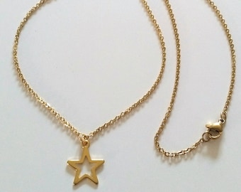 NECKLACE Fine chain 70cm, 60cm, 45cm or 41cm With Gold or Silver Star Pendant STAINLESS STEEL Handmade