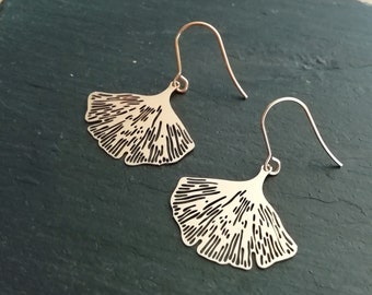 1 Pair of Gold or Silver GINKGO Gingko Leaf Earrings Light Prints Filigree STAINLESS STEEL Handmade