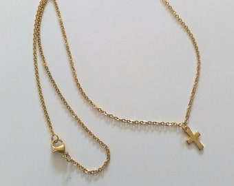 COLLIER Chaine fine 60cm, 45cm ou 41cm Avec Pendentif Croix Doré ou Argenté ACIER INOXYDABLE Hypoallergénique