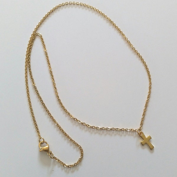 NECKLACE Fine chain 60cm, 45cm or 41cm With Gold or Silver Cross Pendant STAINLESS STEEL Hypoallergenic