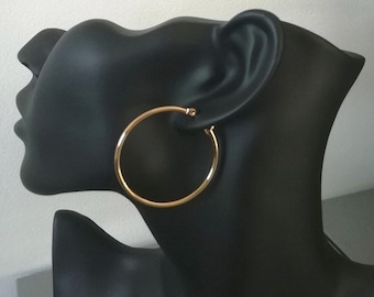 1 Pair of CREOLES 40mm Gold or Silver Earrings STAINLESS STEEL Hypoallergenic