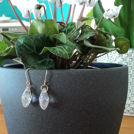 Boucles D'oreilles Pendantes Goutte – Verre Facetté, Acier Inoxydable Doré, Dormeuses