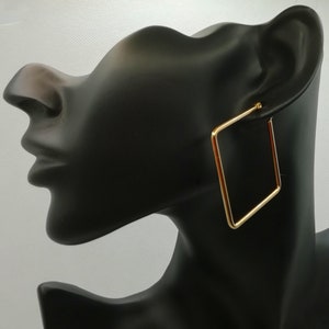 1 Pair of CREOLES Square 40x40mm Gold Earrings STAINLESS STEEL