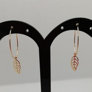 1 Pair of 20mm Thin Minimalist Golden HOOPS with Sequins or Leaves STAINLESS STEEL Hypoallergenic Earrings image 7