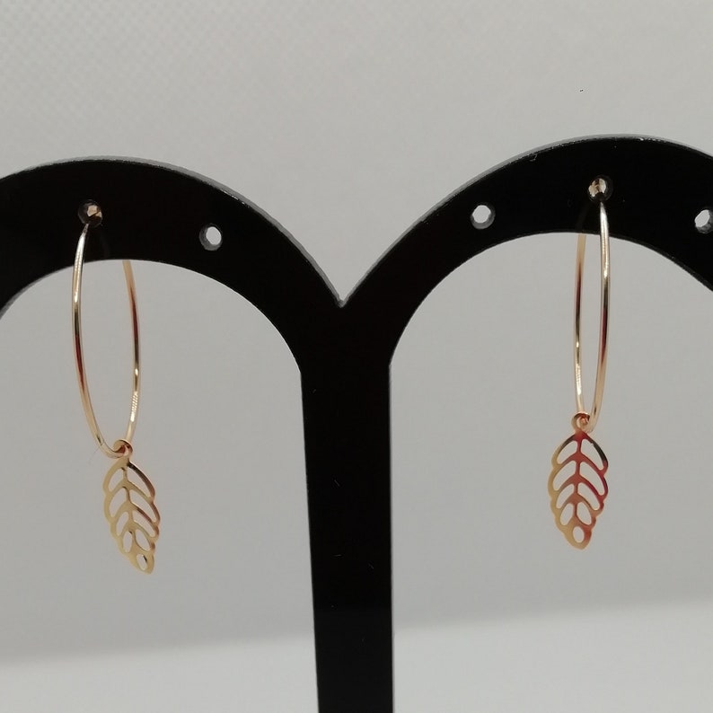 1 Pair of 20mm Thin Minimalist Golden HOOPS with Sequins or Leaves STAINLESS STEEL Hypoallergenic Earrings image 7