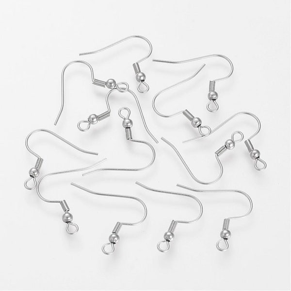 60 or 120 or 240 Hooks (30 or 60 or 120 pairs) Silver Hook Earrings STAINLESS STEEL Hypoallergenic DIY