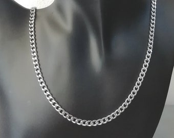 COLLIER Chaine Gourmette Homme ou Femme 50cm x 5mm Argenté ACIER INOXYDABLE Hypoallergénique