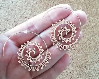 1 Pair of Boho ETHNIC SPIRAL FLOWER Earrings Gold Silver or Dark Silver Nickel and Lead Free