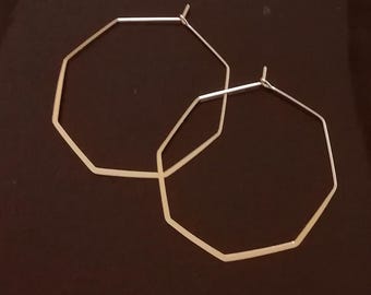 1 Pair of Gold or Silver 50mm Octagon Hoop Earrings, Thin and Lightweight, Stainless Steel