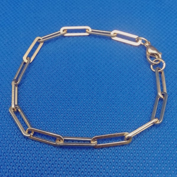 Gold or Silver Chain Bracelet Adjustable Paperclip Link 14x4mm Men or Women 18.4cm STAINLESS STEEL Hypoallergenic