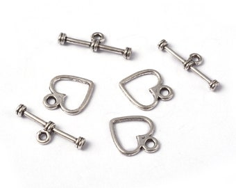 Big Lot of 50 sets of CLASPS TOGGLE HEARTS 15x12 mm Silver Nickel Free Creation Jewelry Bracelet