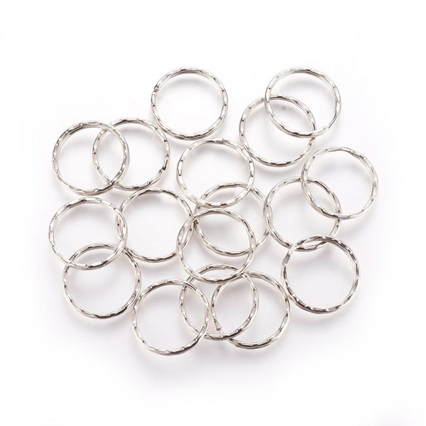 Gros Lot de 50 ANNEAUX DOUBLES Brisés Argenté Dia. 25mm Porte-Cles Bijoux De Sac Costaud