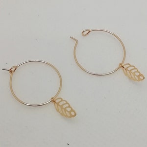 1 Pair of 20mm Thin Minimalist Golden HOOPS with Sequins or Leaves STAINLESS STEEL Hypoallergenic Earrings image 6