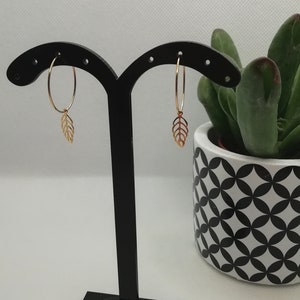 1 Pair of 20mm Thin Minimalist Golden HOOPS with Sequins or Leaves STAINLESS STEEL Hypoallergenic Earrings Créoles avec feuille