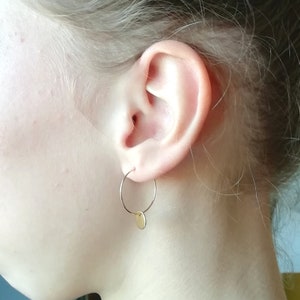 1 Pair of 20mm Thin Minimalist Golden HOOPS with Sequins or Leaves STAINLESS STEEL Hypoallergenic Earrings image 3