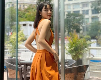 low back linen dress