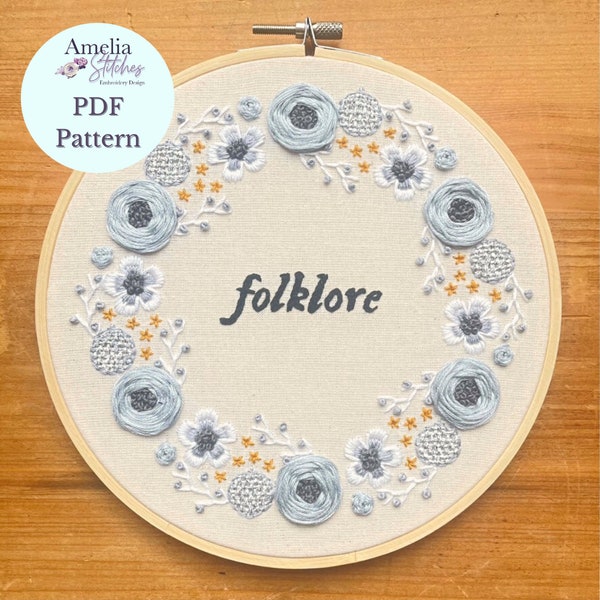 T. Swift Folklore Inspired PDF Embroidery Pattern - by Amelia Stitches Embroidery