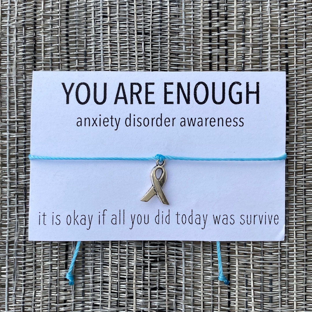 Anxiety Awareness Ribbon Bracelet | Teal, Ribbon Charm, Adjustable, Wax ...