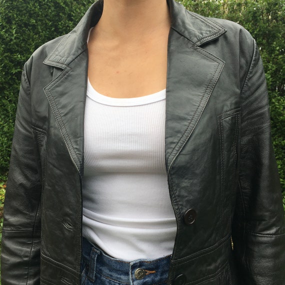 Genuine leather black blazer jacket.