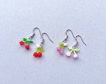 Cherry Earrings: Mix & Match | dainty beaded cherry earrings fruit jewelry aesthetic jewelry cute kawaii earring y2k jewelry dangle earring