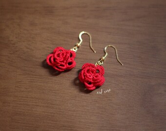 Rose Lace Earrings | Little Prince, Beauty and the Beast || dainty lace flower earrings valentines gift for her || Crochet Rose Jewelry