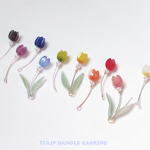 Tulip dangle earrings | dainty flower sun catcher earrings gift for her floral shrink plastic jewelry aesthetic cute kawaii y2k jewelry