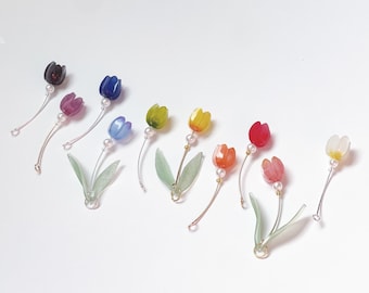 Handmade Tulip Dangle Earrings: Shrink Plastic Floral Jewelry