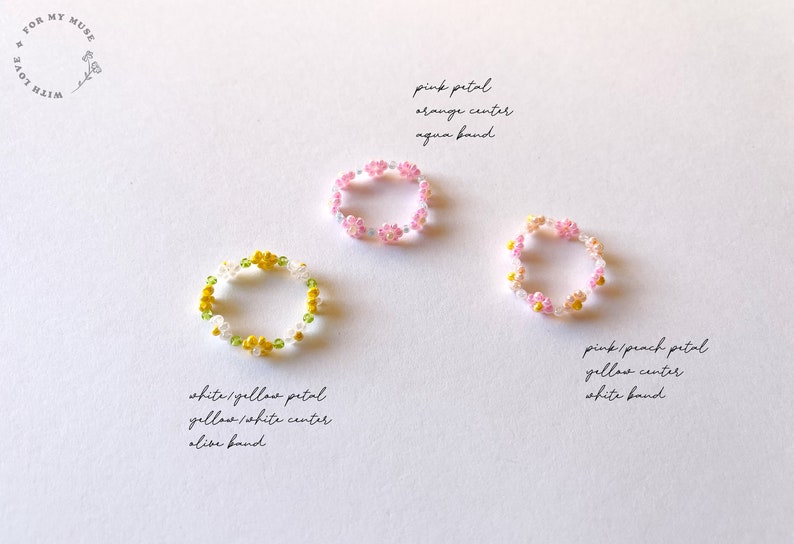 Cute Daisy Ring Customize/Personalize cute daisy flower beaded ring 90s y2k aesthetic ring kpop cute flower ring 00's image 2