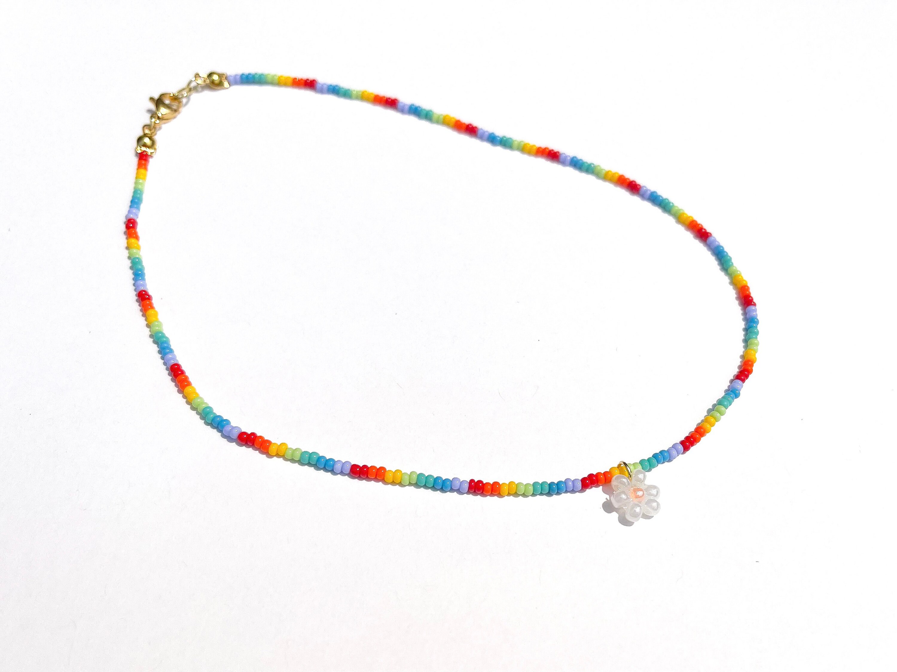 Rainbow Daisy Beaded Choker | Colorful Daisy Flowers Y2K