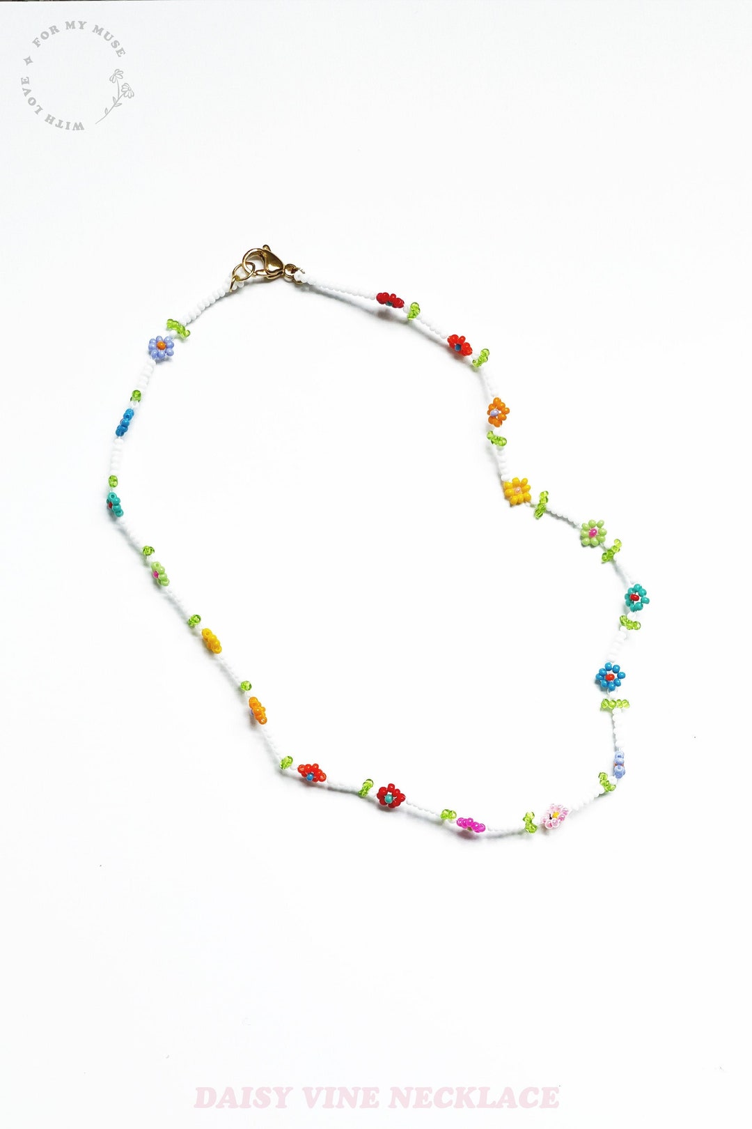 Daisy Flower Necklace Beaded Flower Vine Chain Necklace Etsy