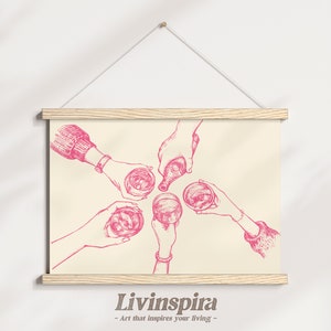 Plakat ścienny Preppy Style Pink Cheers | Plakat z estetyką indie alkoholową i koktajlową | Sztuka ścienna do salonu - wieszak na wydruki nr 10-1