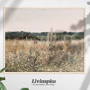 Wild Flower Antique Landscape Scenic Oil Painting Wallart Poster Frame | Arte de parede para sala de estar Impressão de parede Decoração de fazenda, impressão emoldurada nº 3
