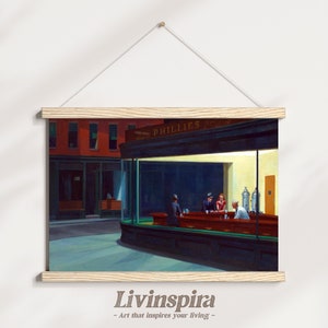 American Artist Edward Hopper - Nighthawks Iconic Diner Scene Print Poster | Realism Art Wall Decor for Dining Rooms - Poster Hanger #93