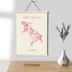 Vintage Tennis Player Poster | &quot;Serving Up Aces&quot; Quote Print | Unique Gift for Sports Lovers | Home Decor Wall Art – Poster Hanger #17