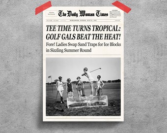 Retro Newspaper Beat the Heat Golf Poster | Vintage Tee Time Zeitungsdruck für Sportbegeisterte #148