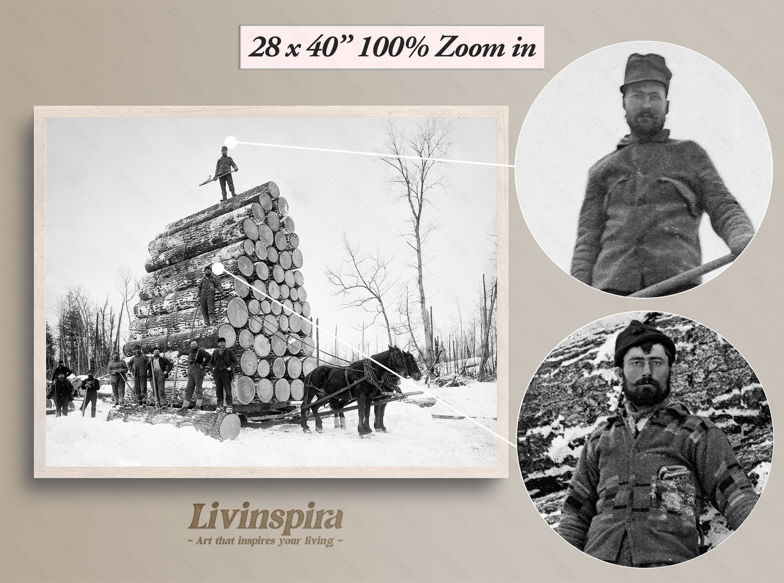 Historic Logging Photo | Lumberjacks & Horse Team | Black N White Photo ...