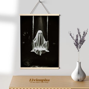 Spooky Ghost on Swing Poster | Ethereal Presence for Haunting Home Decor | Perfect for Halloween and Spooky Lover - Poster Hanger #103-1