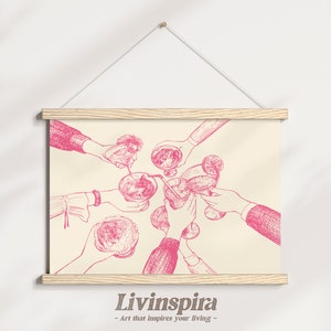 Plakat ścienny Preppy Style Pink Cheers | Plakat z estetyką indie alkoholową i koktajlową | Sztuka ścienna do salonu - wieszak na wydruki nr 10