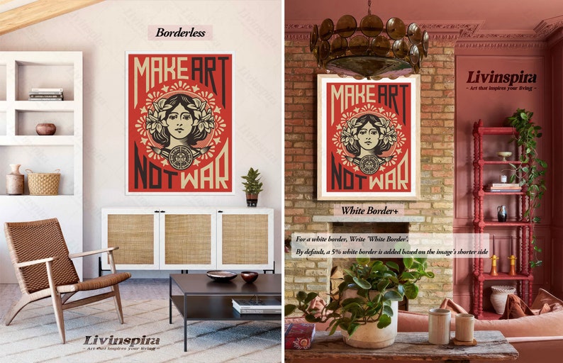 Póster de feminismo - Haz arte, no guerra / Arte para empoderar a las mujeres para decorar la pared de tu habitación / Impresión con cita posfeminista - Impresión enmarcada n.° 97 imagen 4